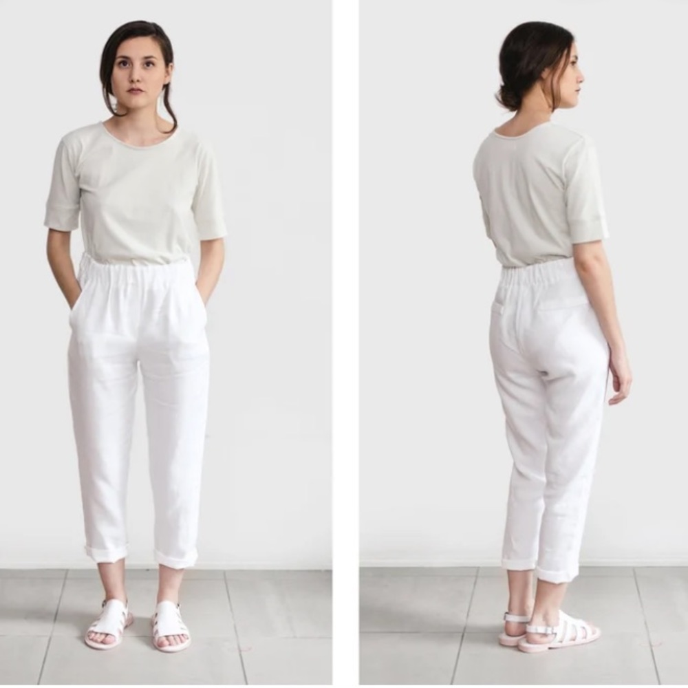 Rachel Roy linen pants CORAL COLOR wide waistband ankle cuff size S